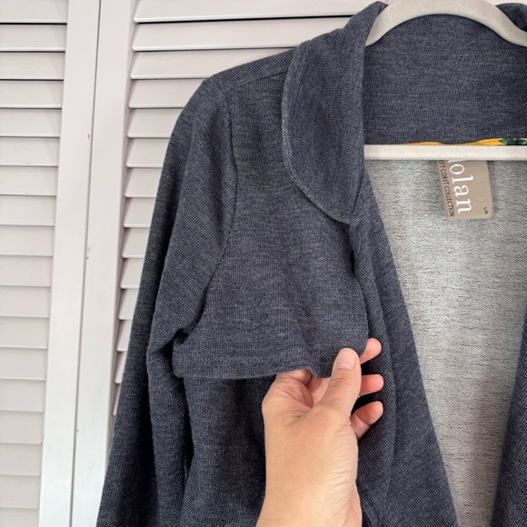 Anthropologie Dolan Chambray Open Cardigan Jacket Dark Blue Waterfall Size Small - Picture 8 of 12